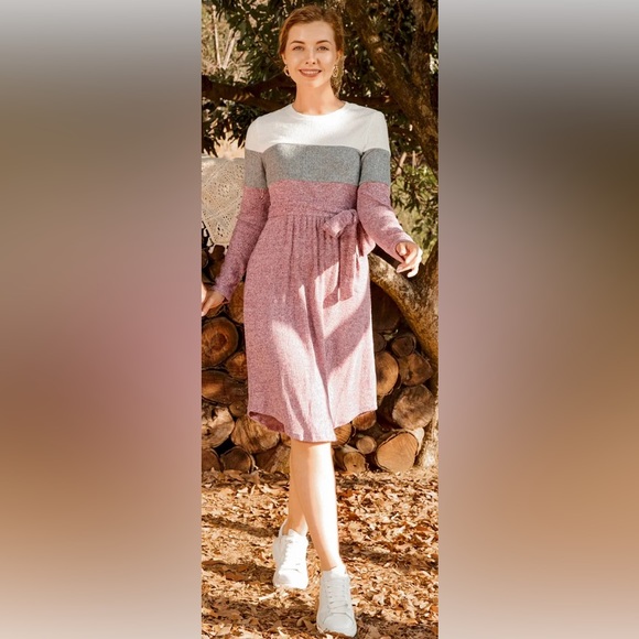 NWT Long Sleeve Colorblock Ribbed Knit Dress - Picture 1 of 7